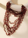 1 pieza Collar rojo de múltiples capas hecho a mano al crochet con nudos