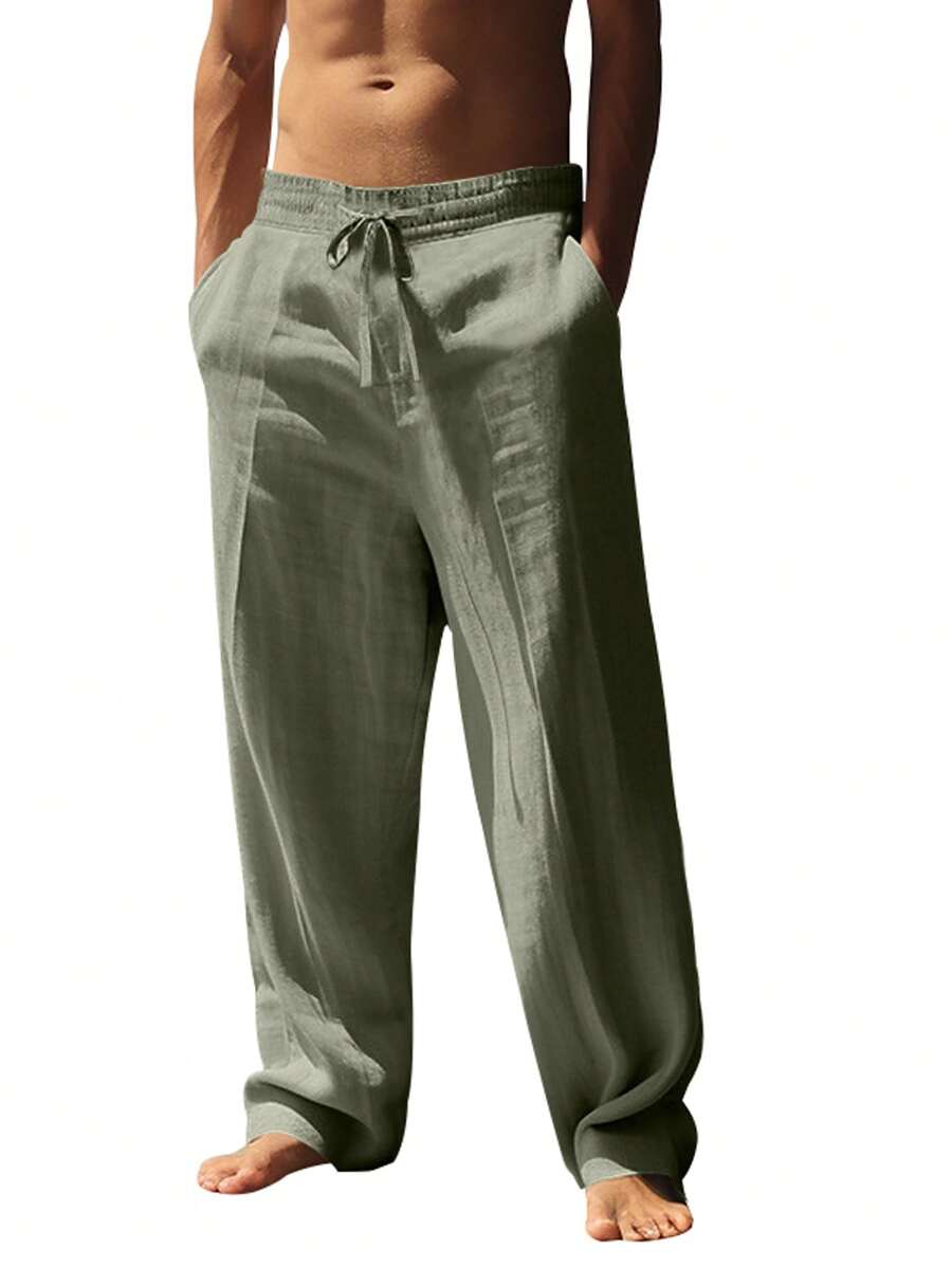 Pantalones largos casuales de lino para hombre, finos y transpirables