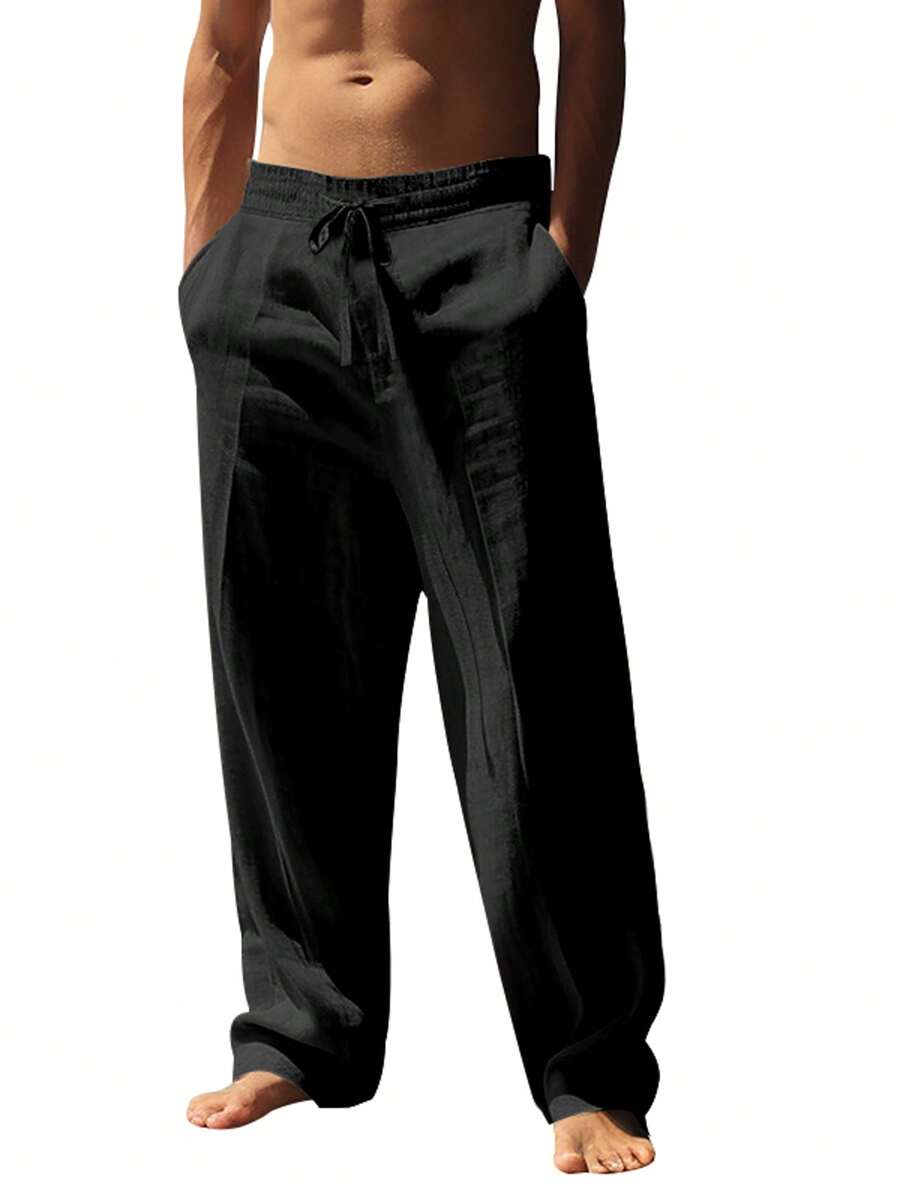 Pantalones largos casuales de lino para hombre, finos y transpirables