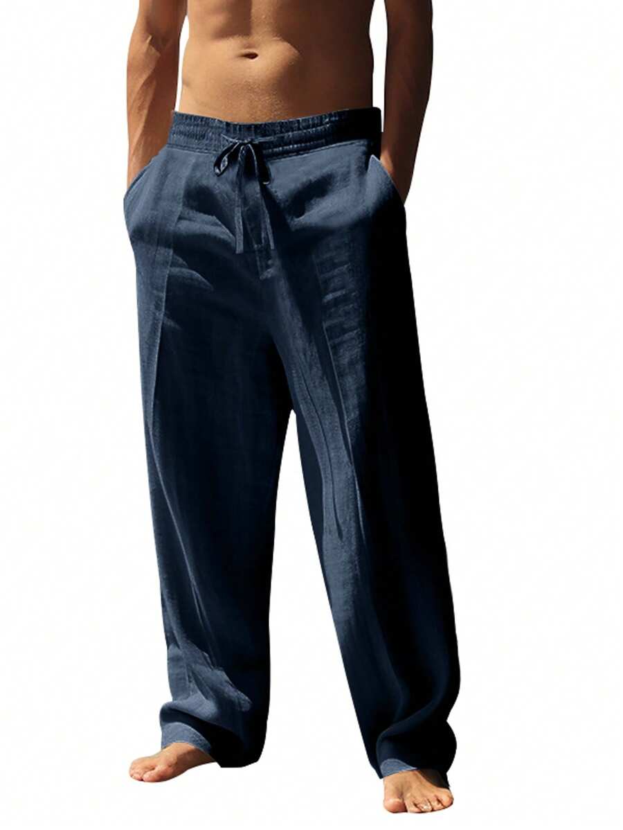 Pantalones largos casuales de lino para hombre, finos y transpirables