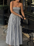 Vestido estampado de cuadros sin tirantes para mujer