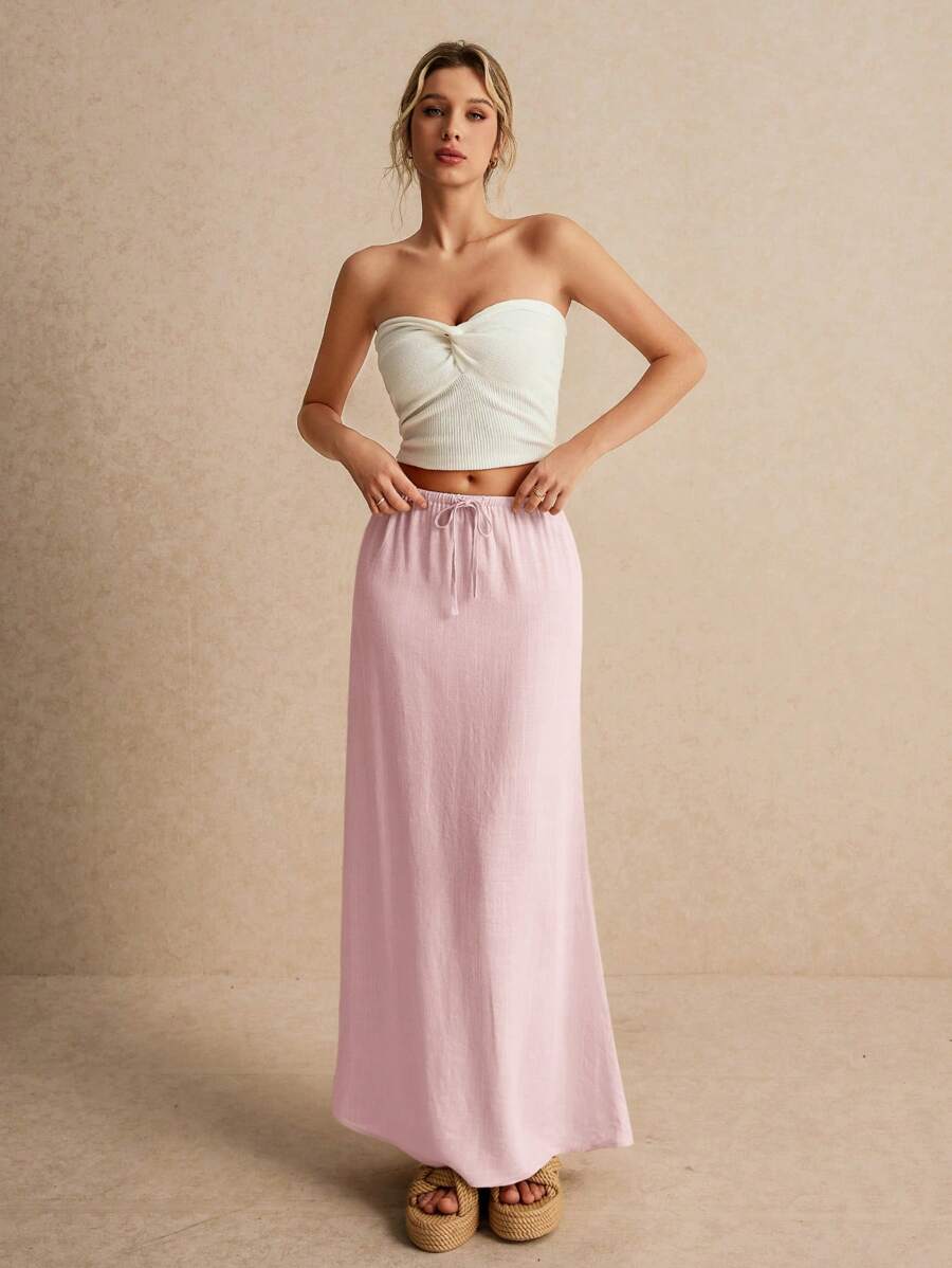 Falda de mujer, falda larga tipo maxi, con lazo a la cintura