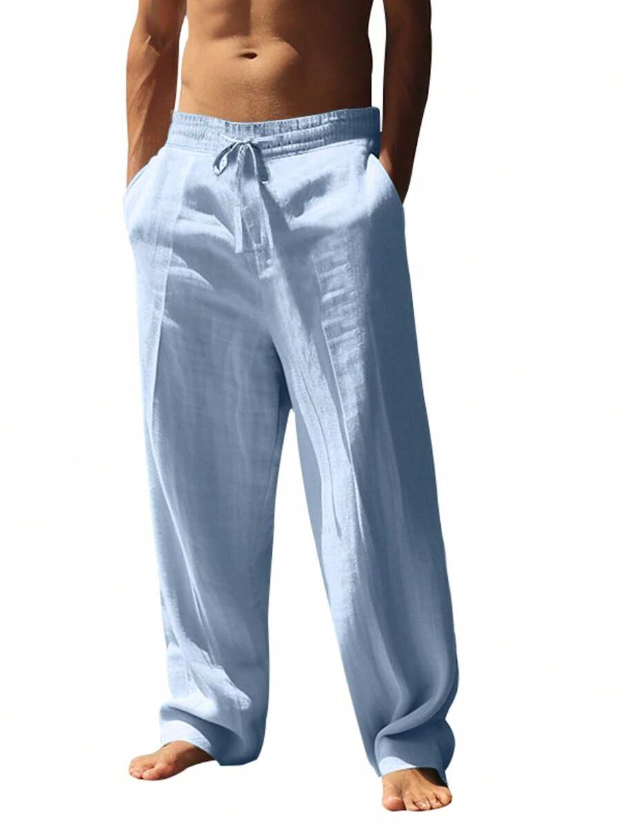 Pantalones largos casuales de lino para hombre, finos y transpirables