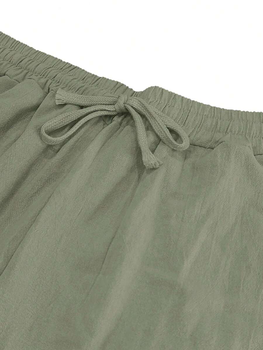 Pantalones casuales sueltos de lino negro tejido, adecuados para primavera/otoño/verano