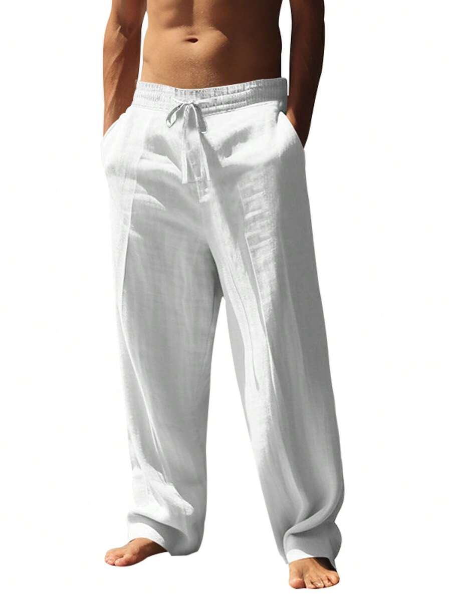 Pantalones largos casuales de lino para hombre, finos y transpirables