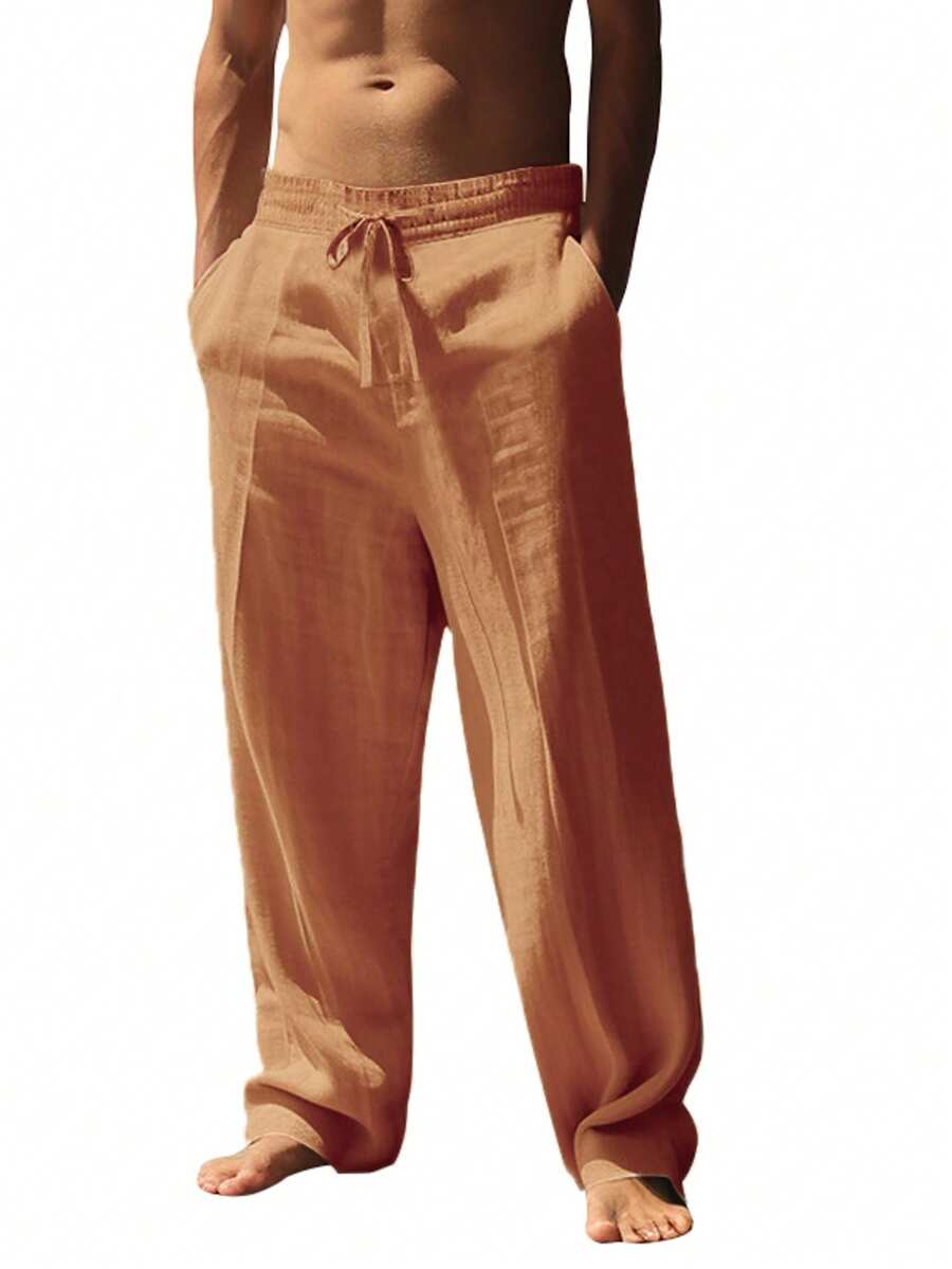 Pantalones largos casuales de lino para hombre, finos y transpirables