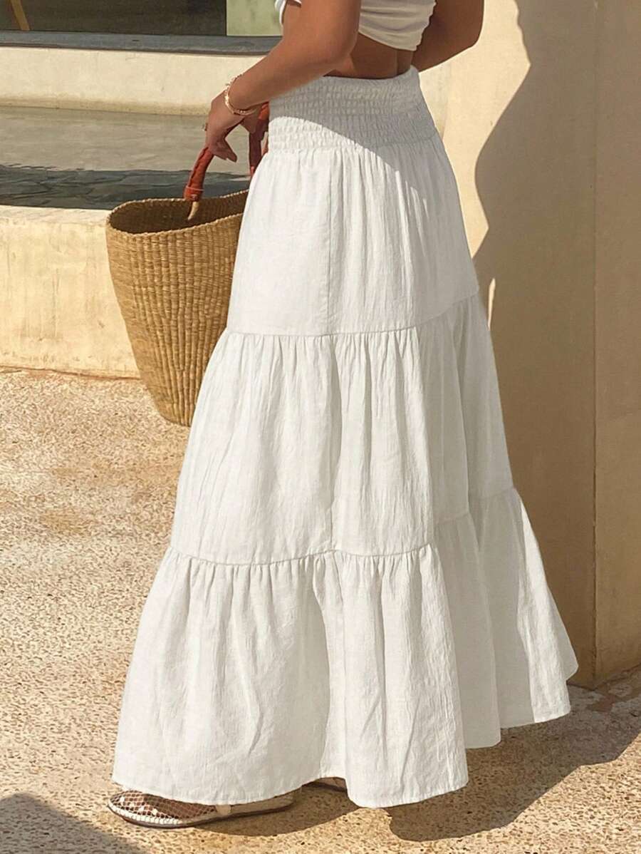 DAZY Falda acampanada de verano para mujer con volantes en el bajo, de color liso y textura.