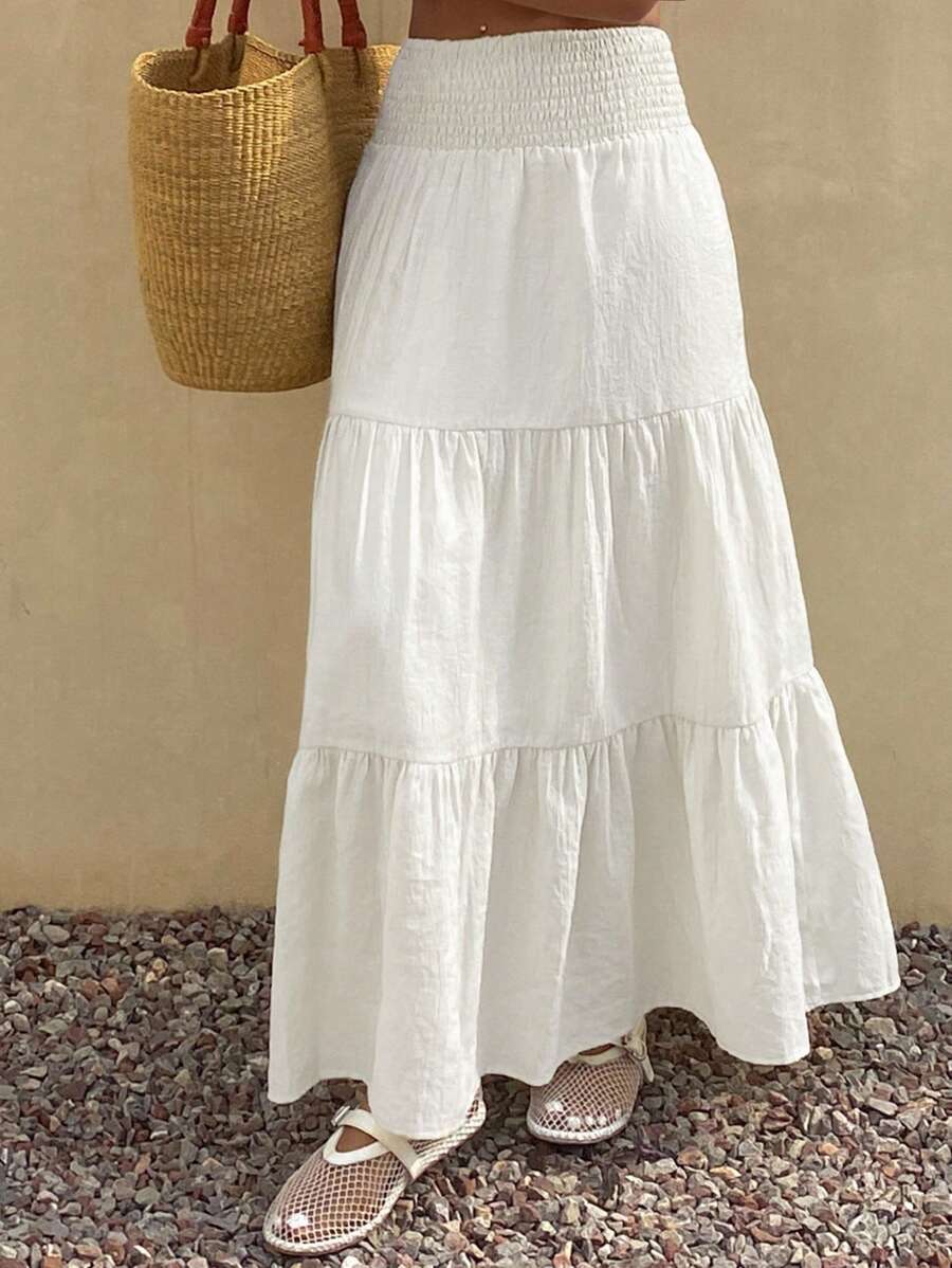 DAZY Falda acampanada de verano para mujer con volantes en el bajo, de color liso y textura.