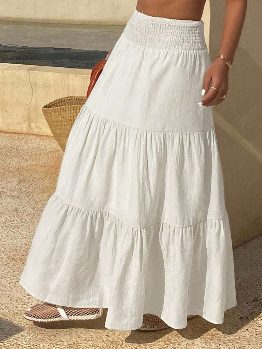 DAZY Falda acampanada de verano para mujer con volantes en el bajo, de color liso y textura.
