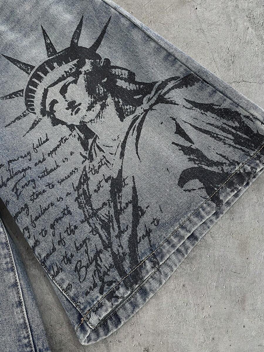 Pantalones cortos de mezclilla lavada con bordado para hombres