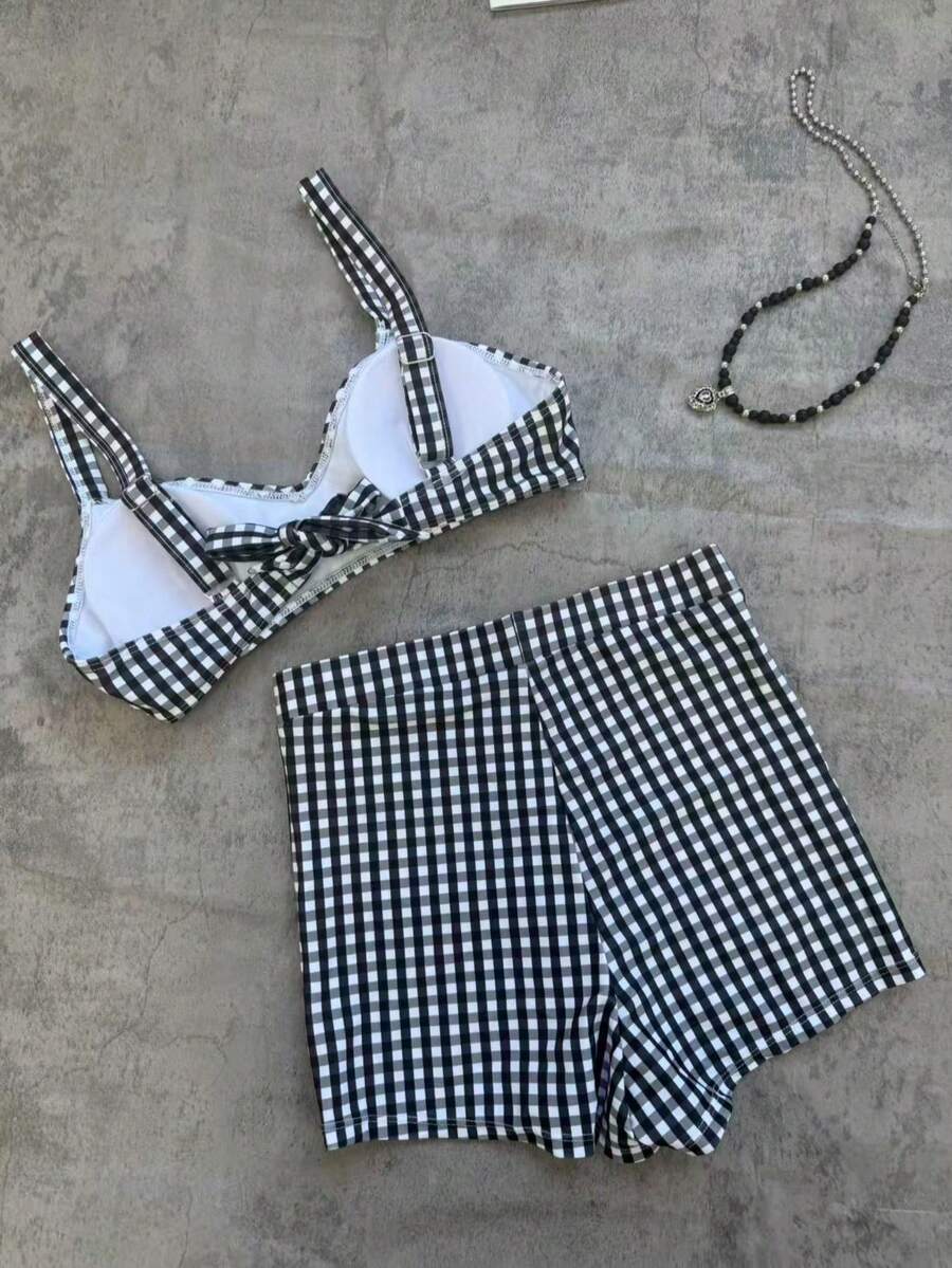 Conjunto de bikini retro a cuadros de 2 piezas