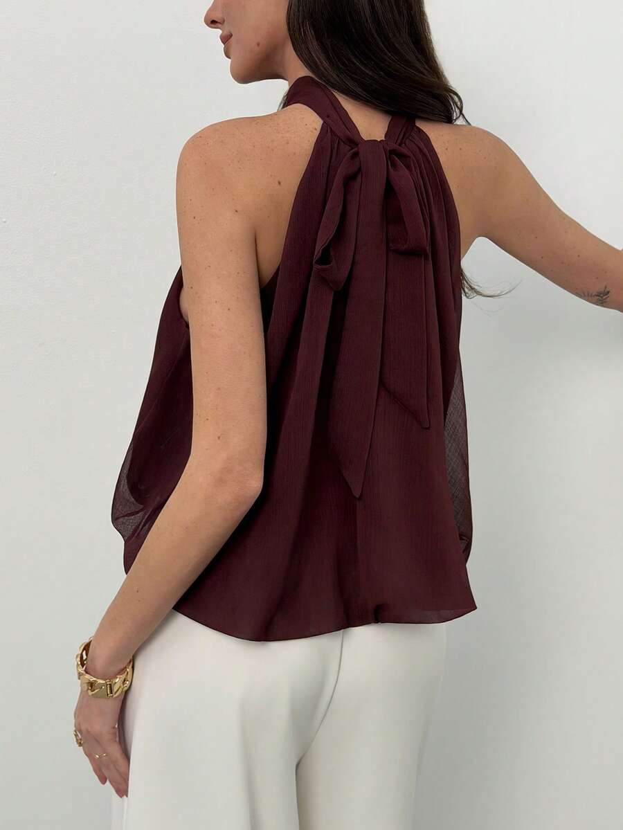 Blusa de verano casual de mujer con estampado de lunares y escote halter