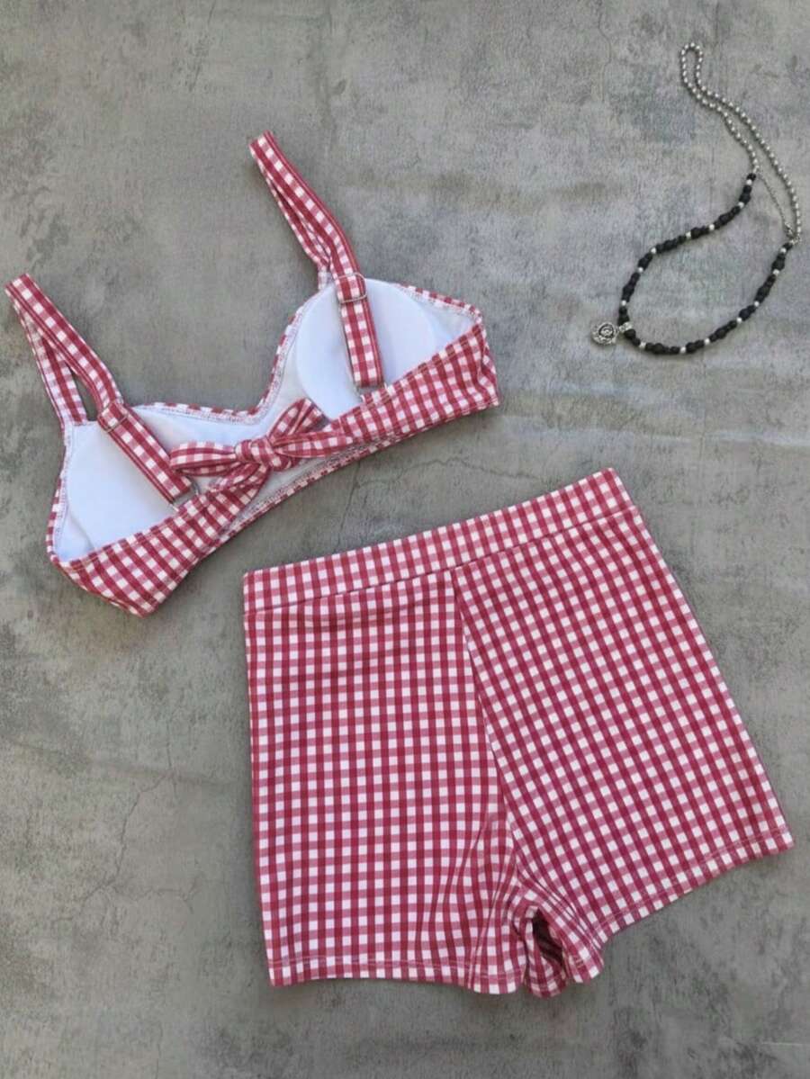 Conjunto de bikini retro a cuadros de 2 piezas