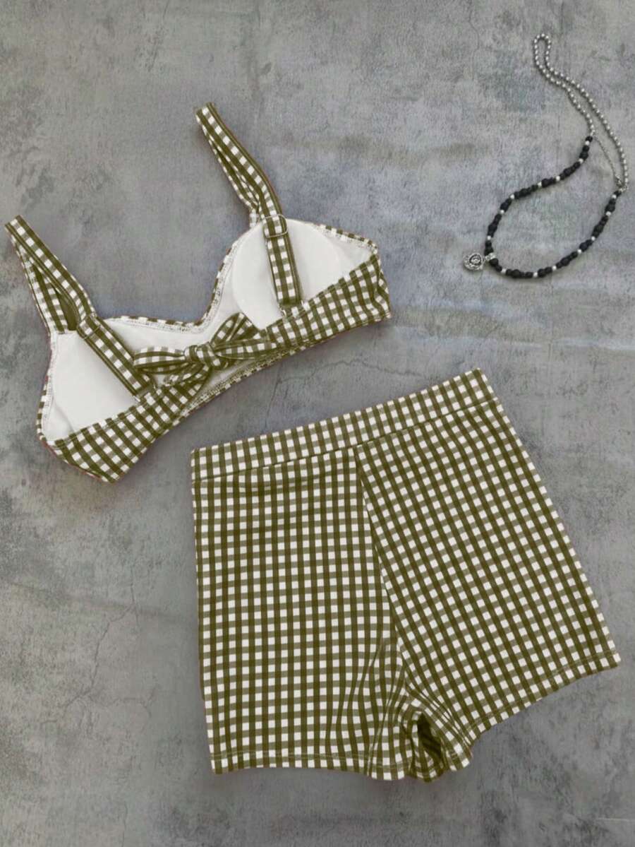 Conjunto de bikini retro a cuadros de 2 piezas