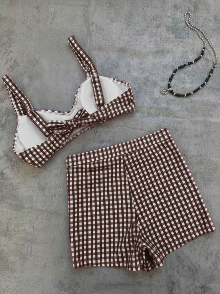 Conjunto de bikini retro a cuadros de 2 piezas