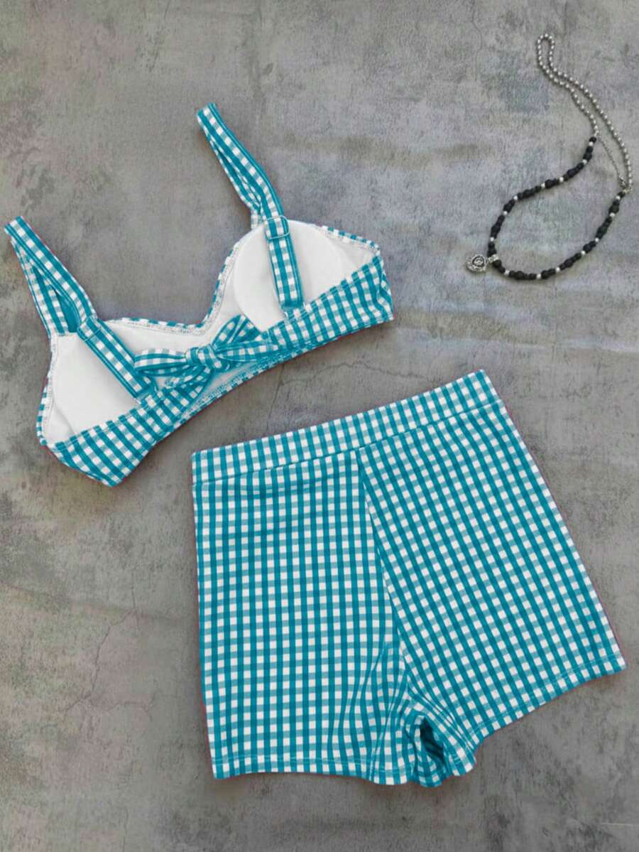 Conjunto de bikini retro a cuadros de 2 piezas