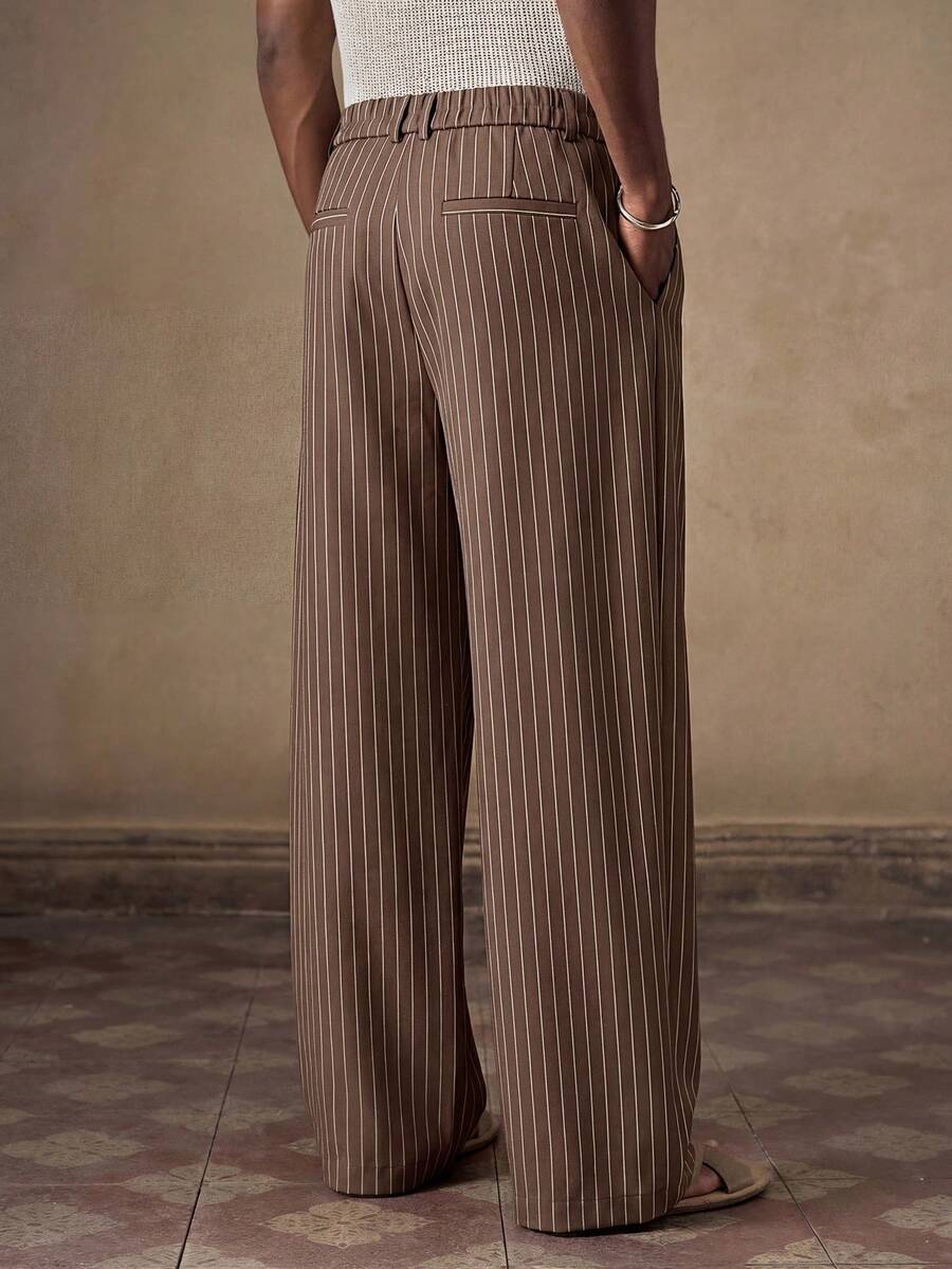 Pantalones de cintura alta y pierna ancha para hombre con frente plisado