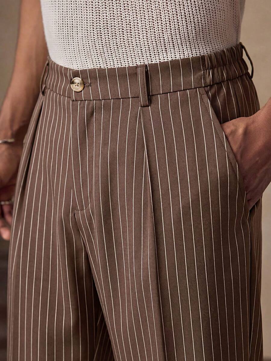 Pantalones de cintura alta y pierna ancha para hombre con frente plisado