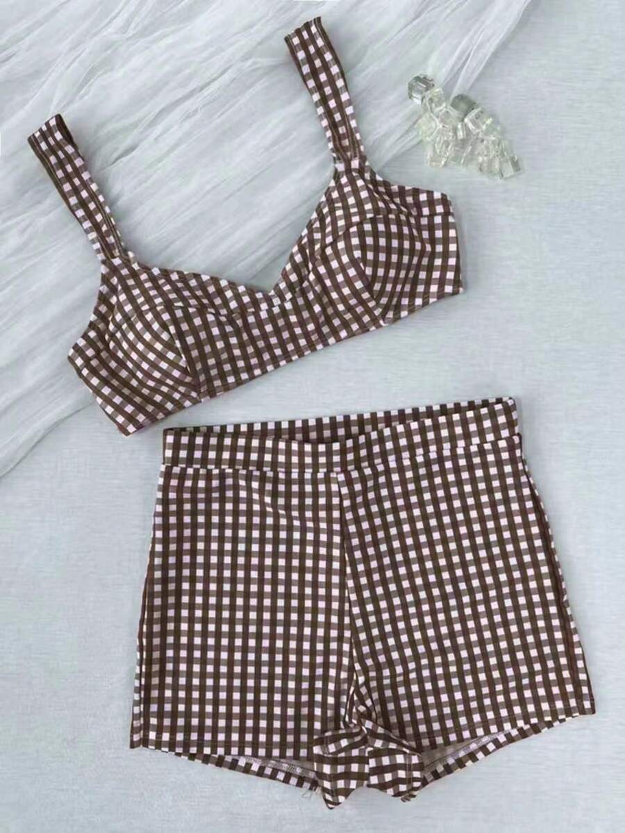 Conjunto de bikini retro a cuadros de 2 piezas