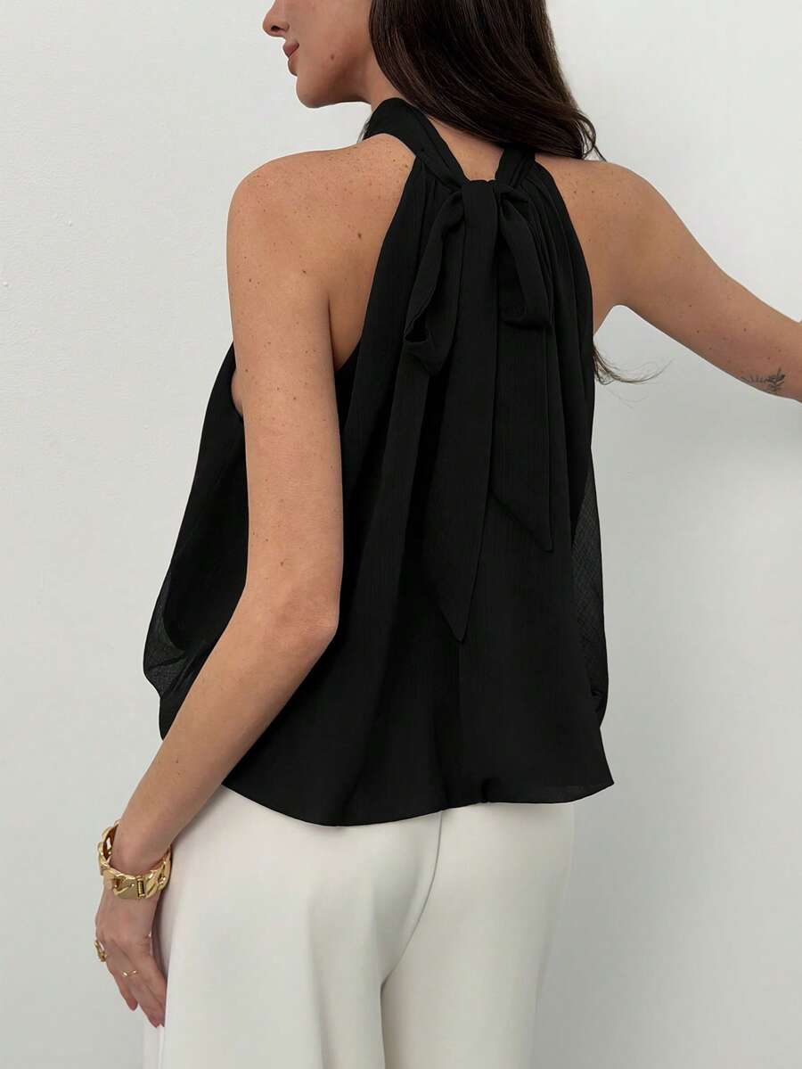 Blusa de verano casual de mujer con estampado de lunares y escote halter