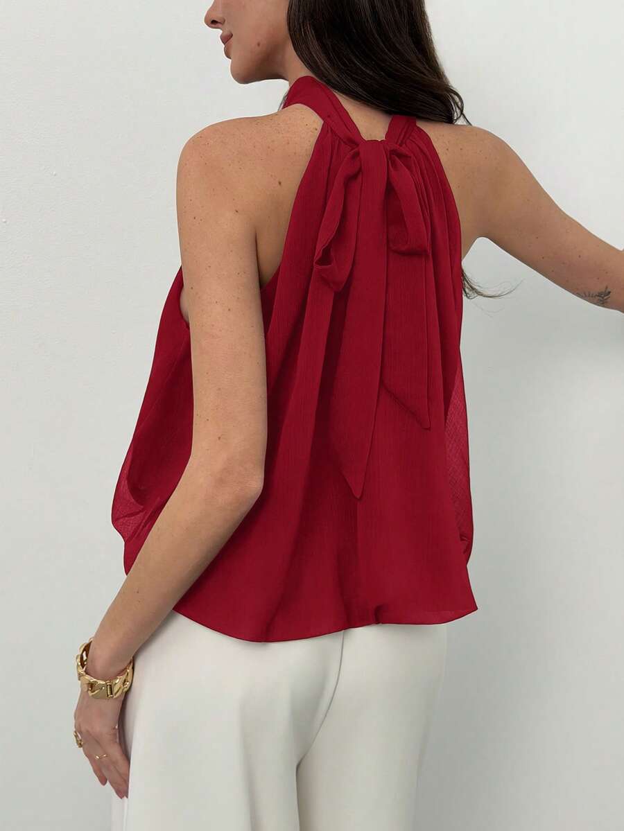 Blusa de verano casual de mujer con estampado de lunares y escote halter