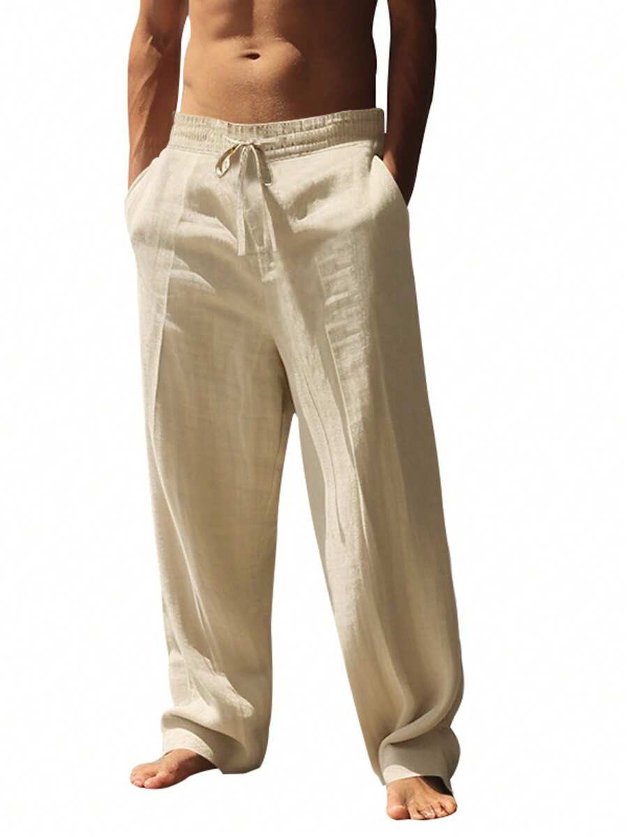 Pantalones largos casuales de lino para hombre, finos y transpirables