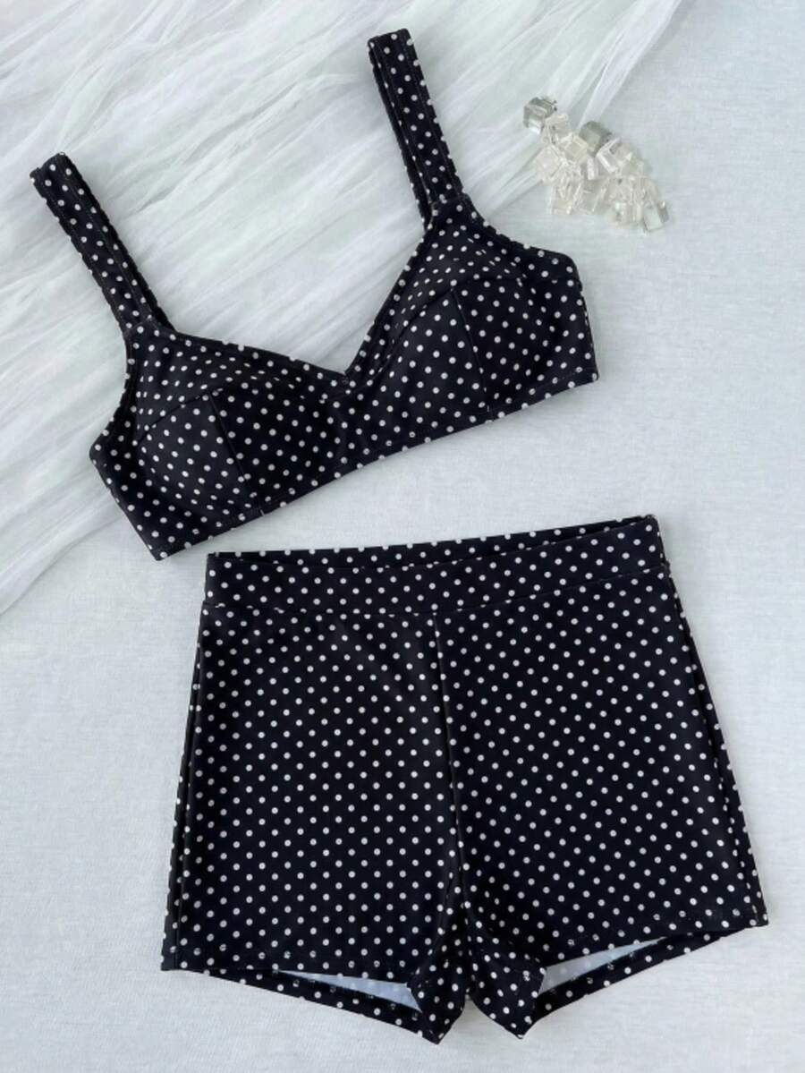 Conjunto de bikini retro a cuadros de 2 piezas