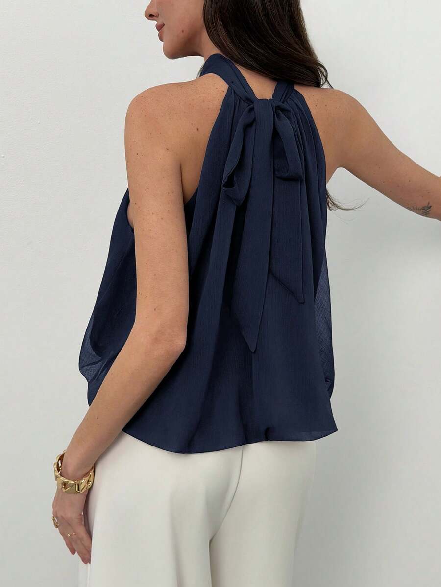 Blusa de verano casual de mujer con estampado de lunares y escote halter