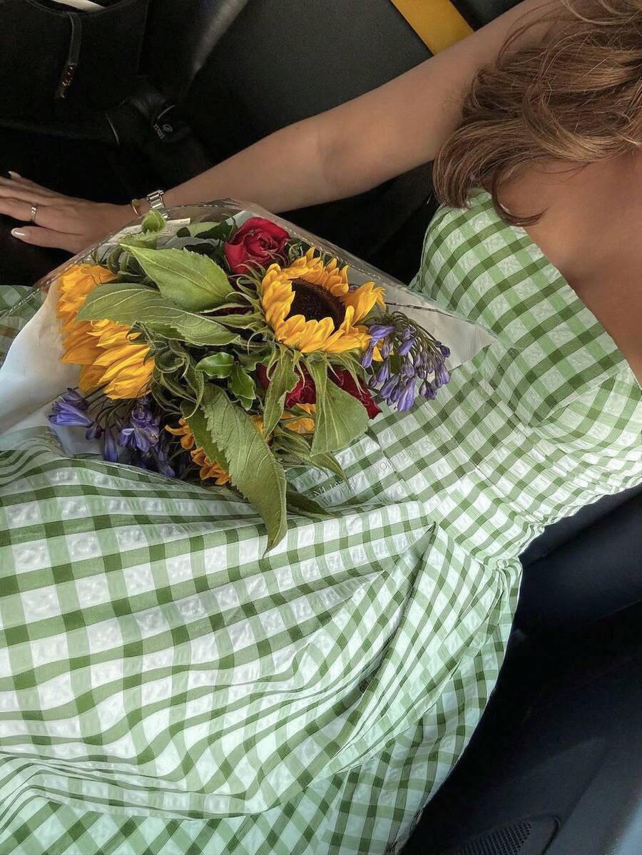 Vestido estampado de cuadros sin tirantes para mujer