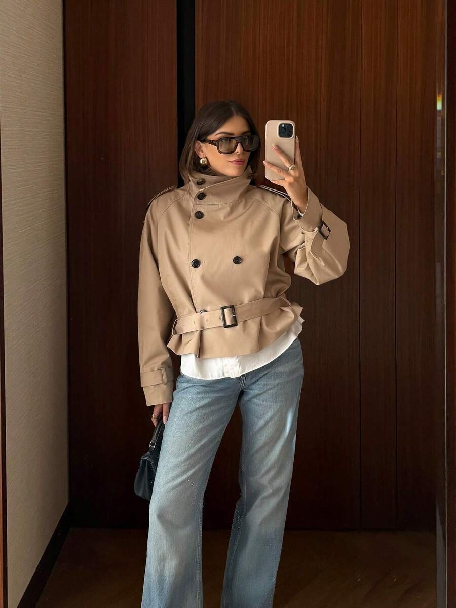 Abrigo bimba elegante de estilo urbano con botones delanteros y bolsillos