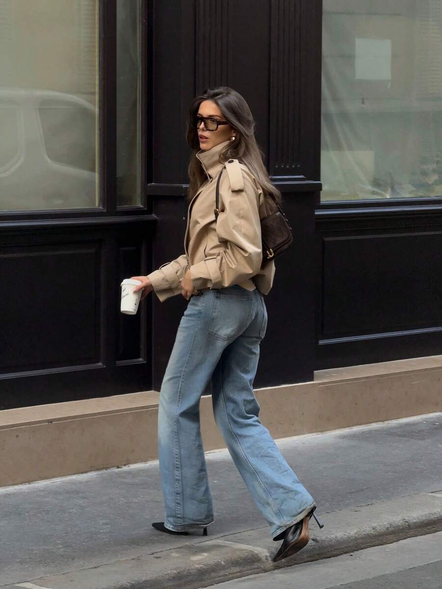 Abrigo bimba elegante de estilo urbano con botones delanteros y bolsillos