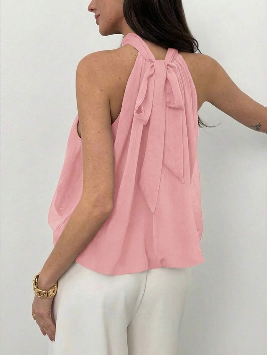 Blusa de verano casual de mujer con estampado de lunares y escote halter