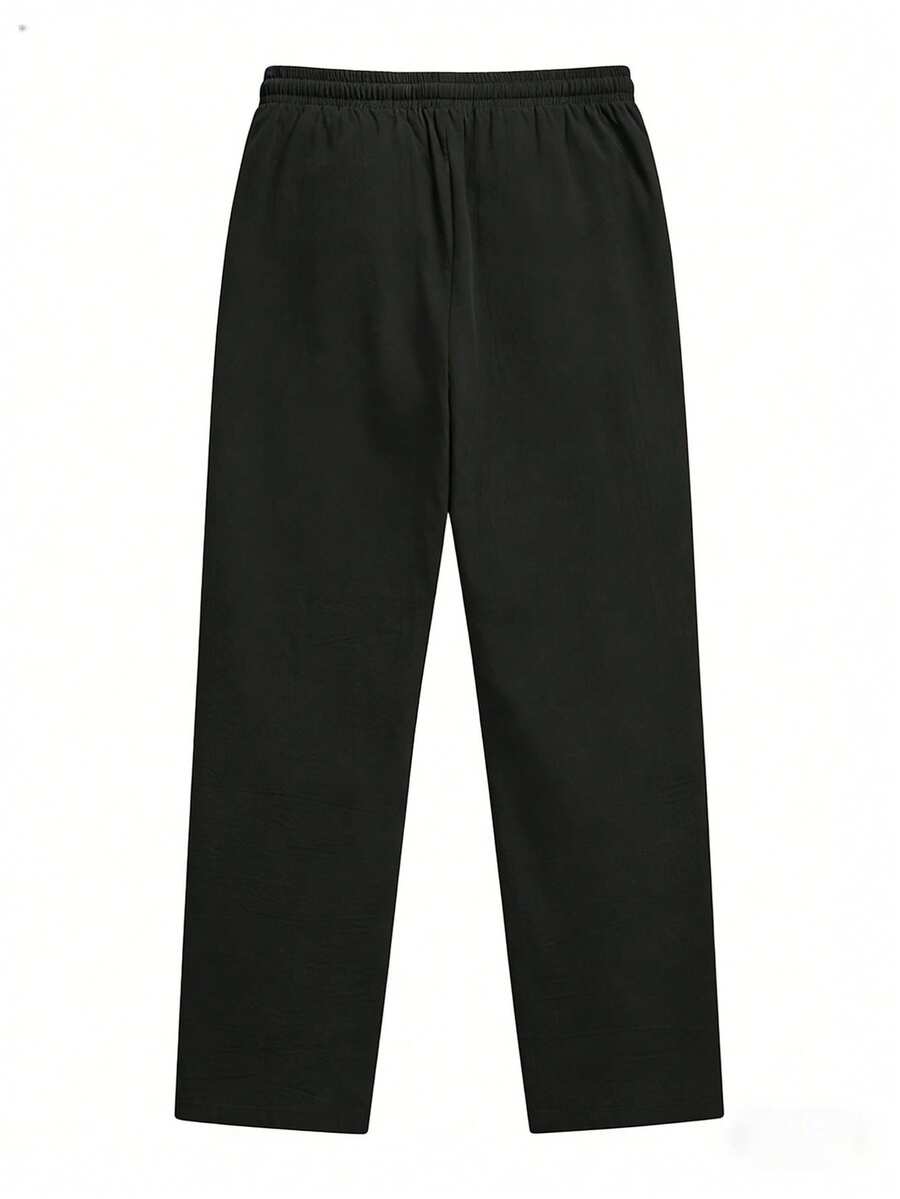 Pantalones casuales sueltos de lino negro tejido, adecuados para primavera/otoño/verano