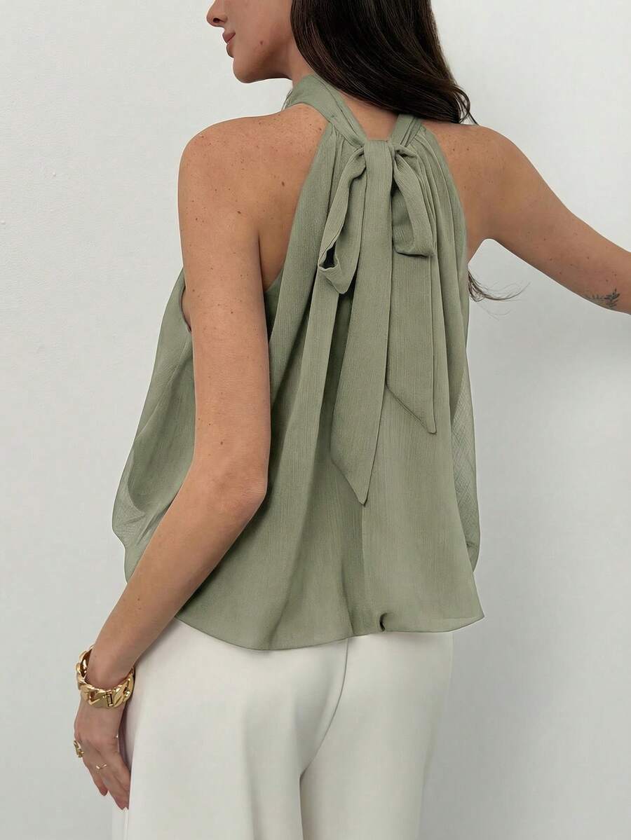 Blusa de verano casual de mujer con estampado de lunares y escote halter