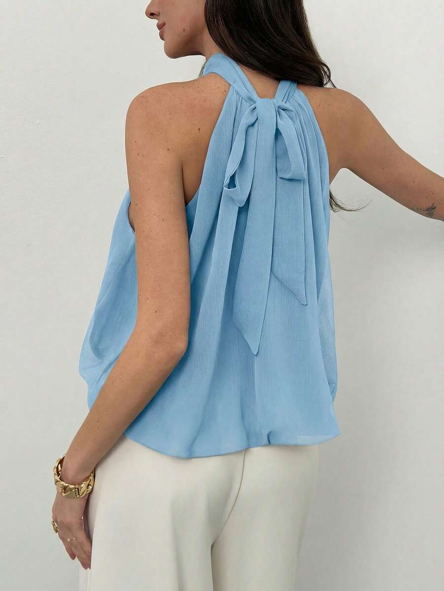 Blusa de verano casual de mujer con estampado de lunares y escote halter