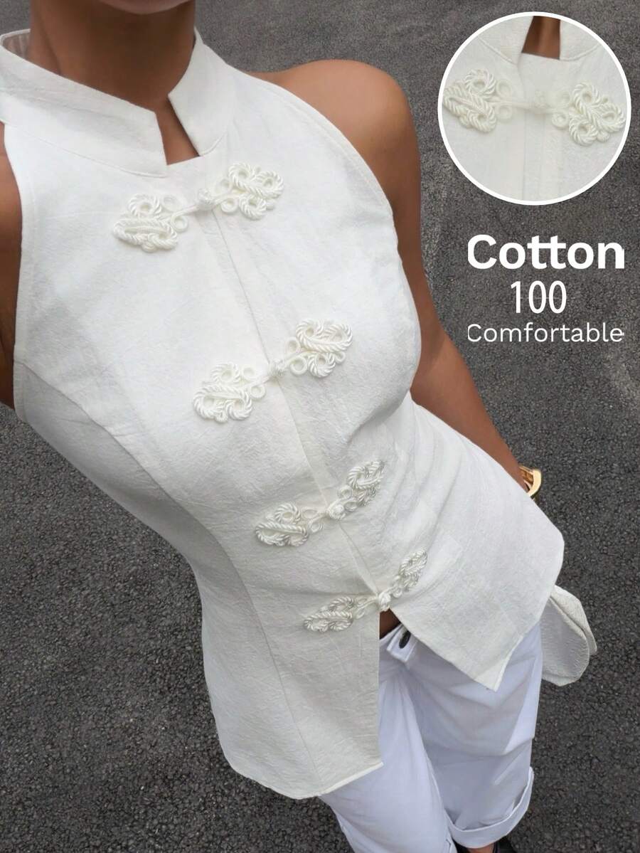 Top sin mangas con botones de estilo chino