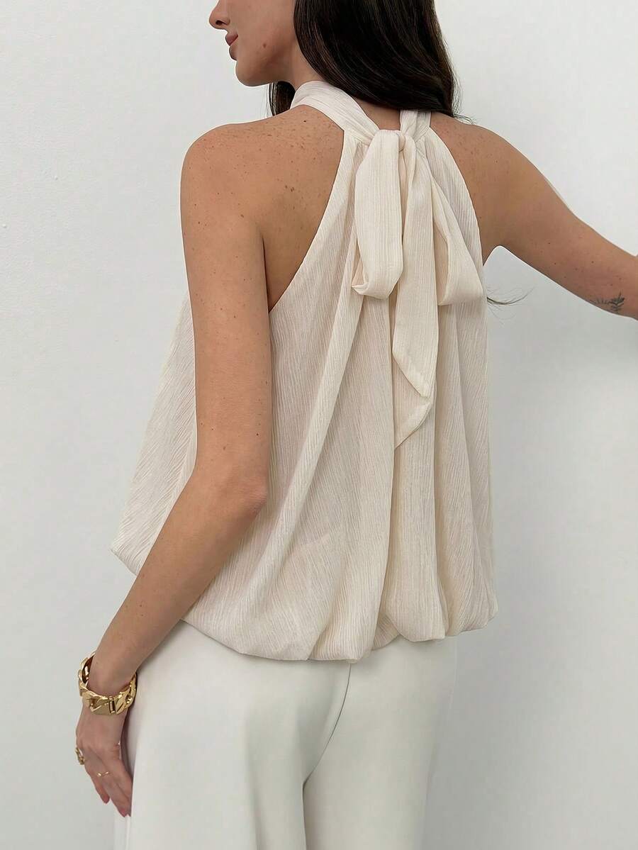 Blusa de verano casual de mujer con estampado de lunares y escote halter