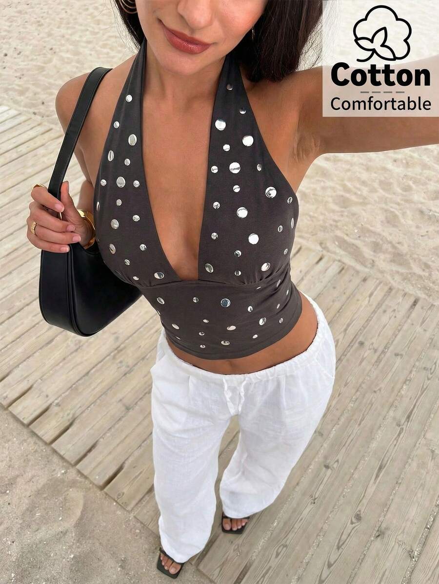Top de mujer con escote en V profundo y espalda descubierta