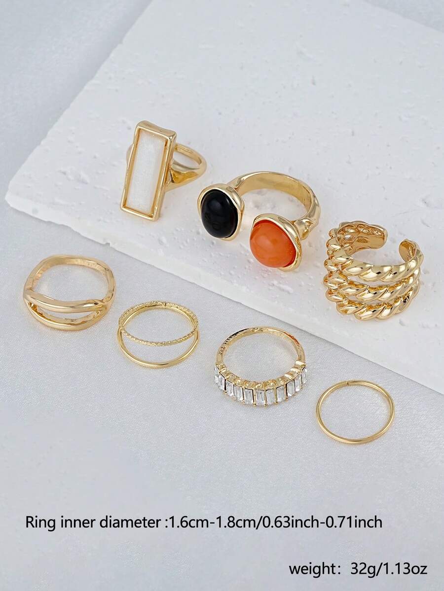 Set de 5 anillos con cristales de colores y piedras falsas, anillos geométricos apilables, adecuados para citas diarias, festivales de música de mujeres