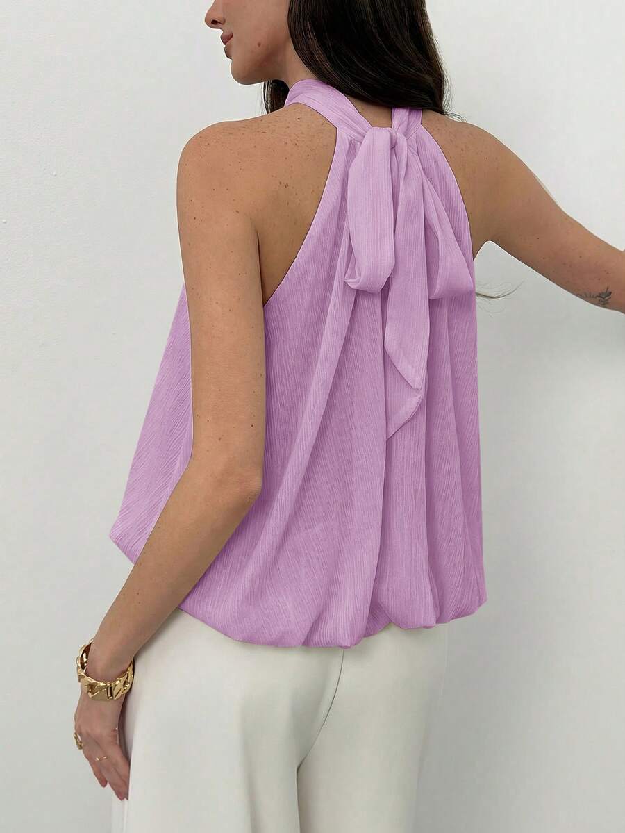 Blusa de verano casual de mujer con estampado de lunares y escote halter