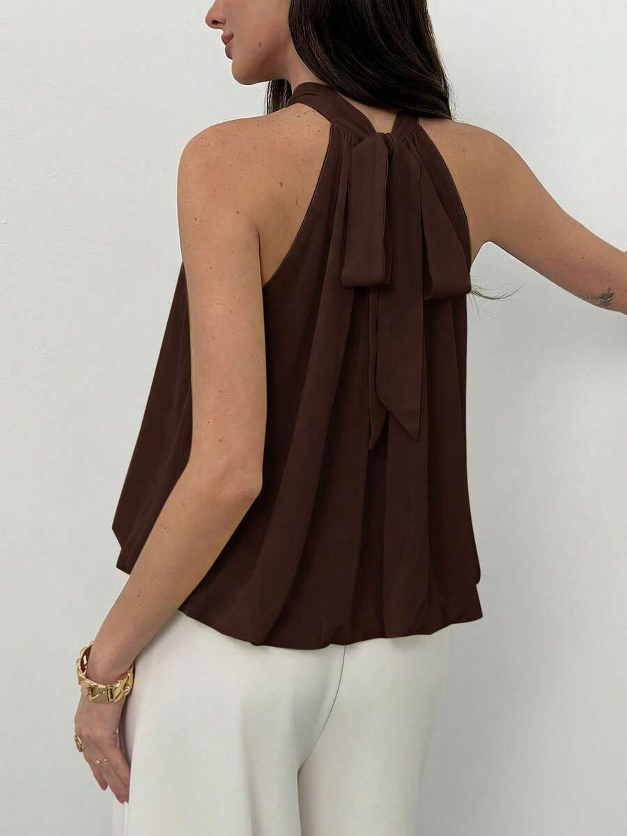 Blusa de verano casual de mujer con estampado de lunares y escote halter