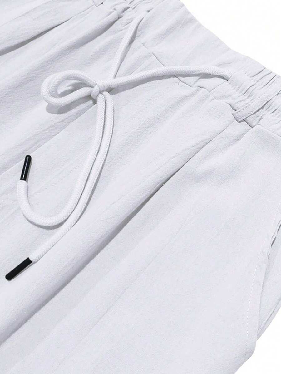Pantalones casuales sueltos de lino negro tejido, adecuados para primavera/otoño/verano