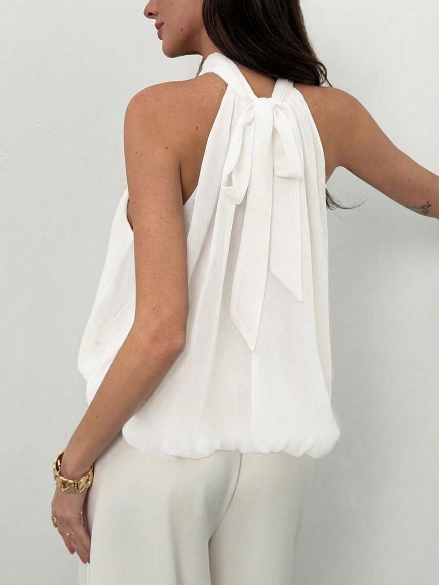 Blusa de verano casual de mujer con estampado de lunares y escote halter