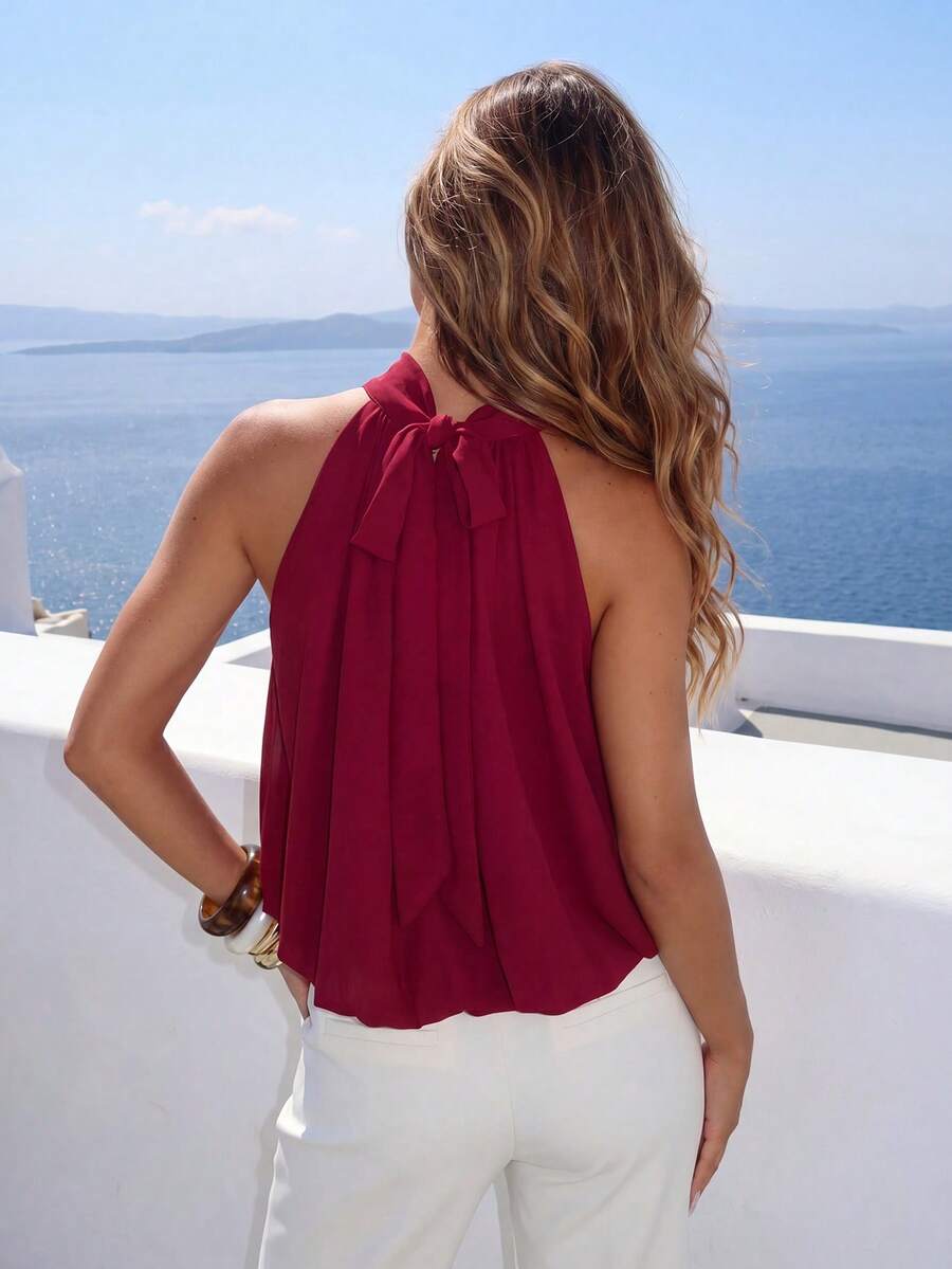 Blusa de verano casual de mujer con estampado de lunares y escote halter