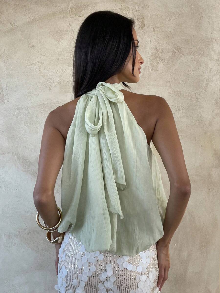 Blusa de verano casual de mujer con estampado de lunares y escote halter