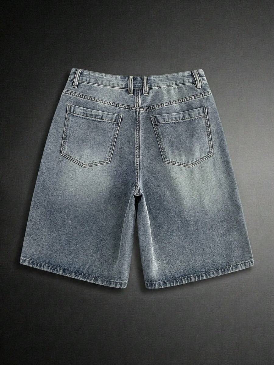 Pantalones cortos de mezclilla lavada con bordado para hombres