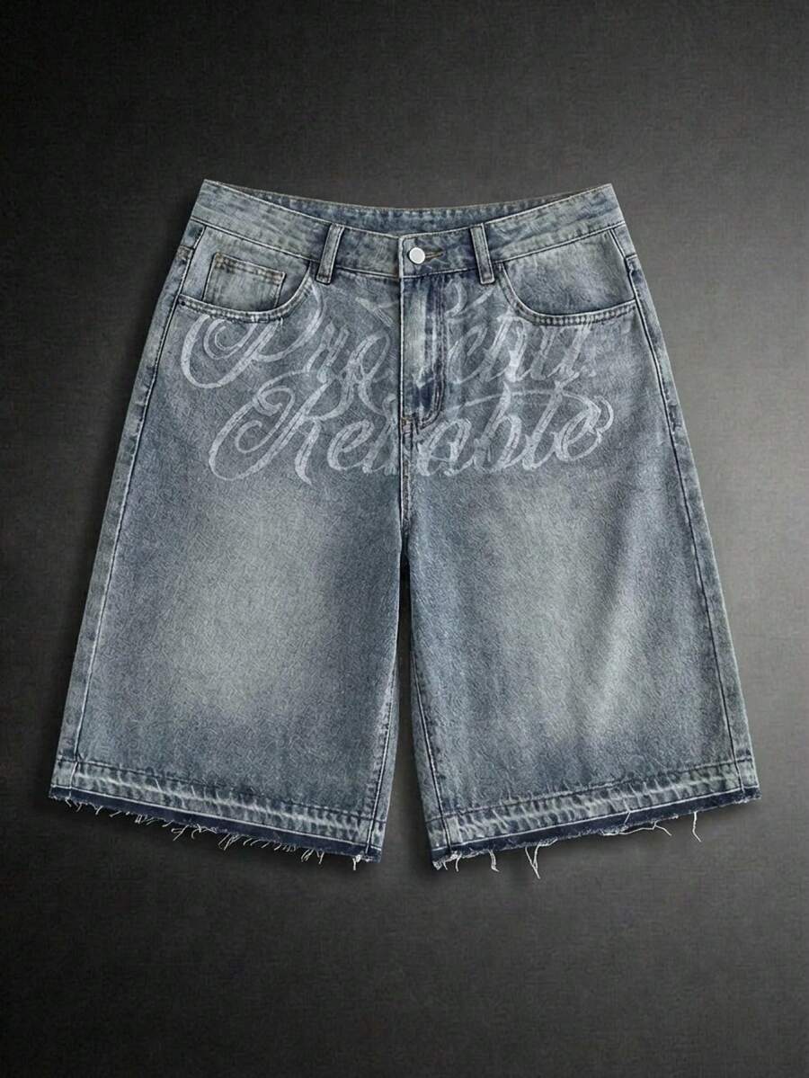 Pantalones cortos de mezclilla lavada con bordado para hombres