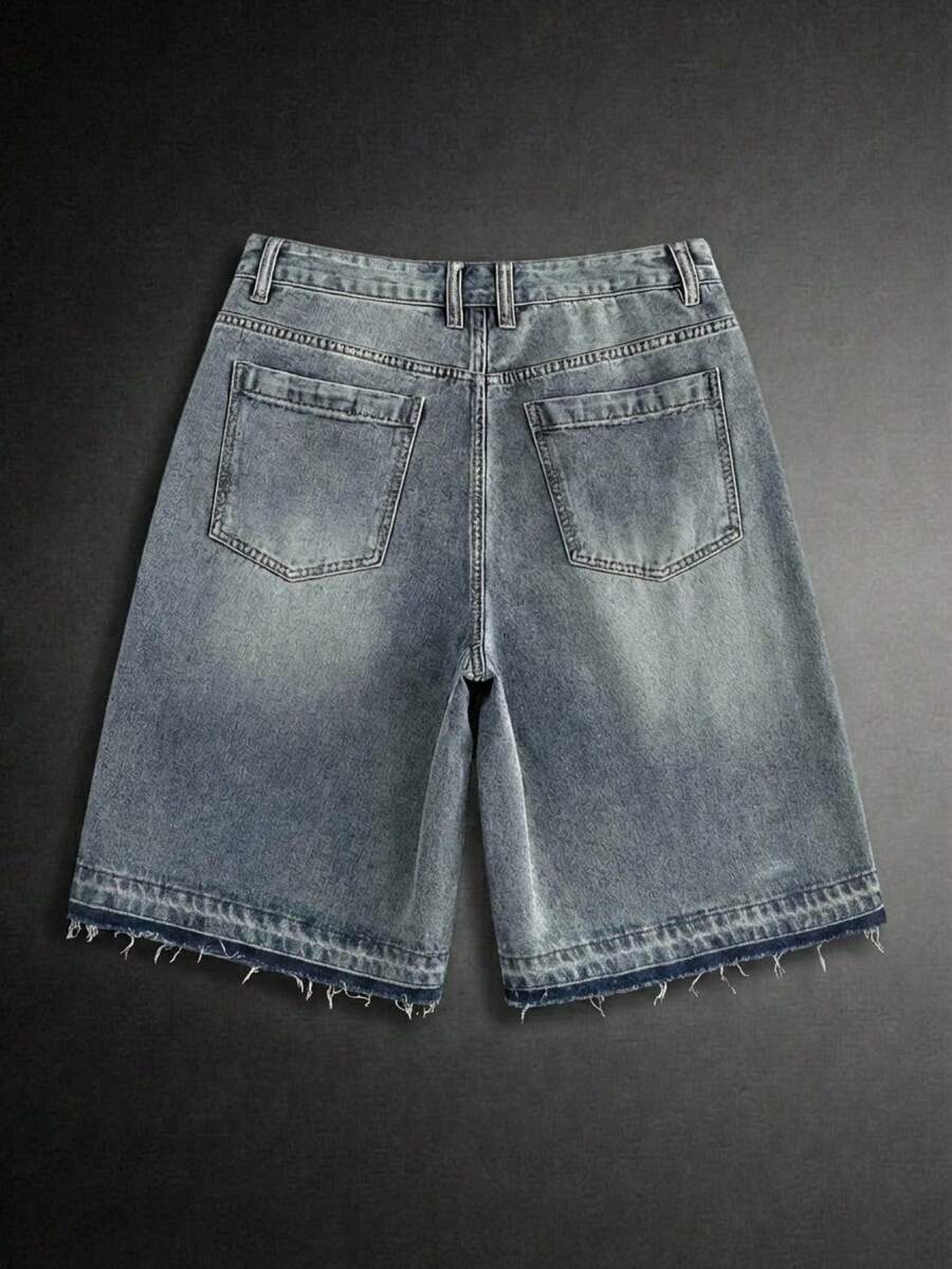Pantalones cortos de mezclilla lavada con bordado para hombres
