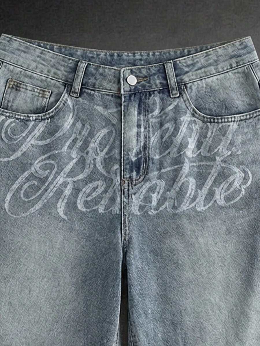 Pantalones cortos de mezclilla lavada con bordado para hombres