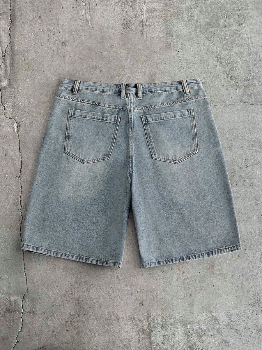 Pantalones cortos de mezclilla lavada con bordado para hombres